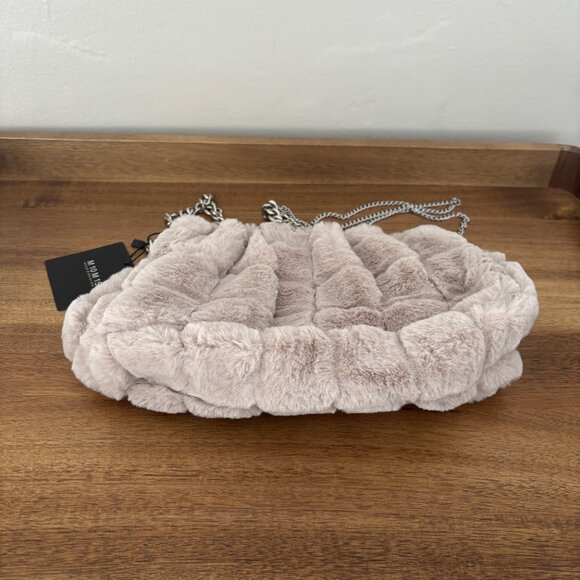 M10M15 Light Gray Taupe Faux Fur Evening Shoulder Crossbody Clutch Bag NEW - Picture 6 of 8